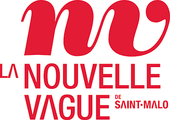 Logo représentant un n et un v entrelacés qui représentent une vague, en rouge. En-dessous, le nom La Nouvelle Vague de Saint-Malo
