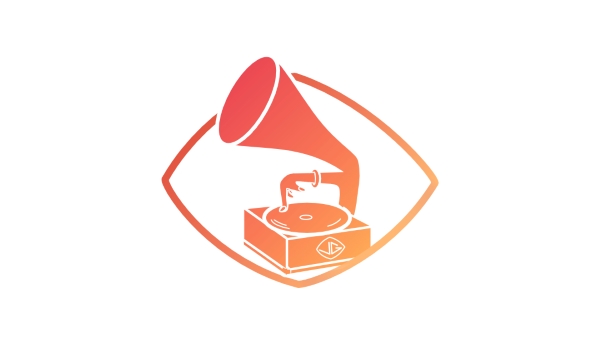 Leur logo représente un Gramophone assez minimaliste dans une nuance de l'orange vers le rouge entourée d'un losange arrondi.